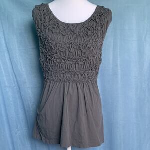 Deletta Gray Sleeveless Ruffle Knit Tank Top Round Neck Size S